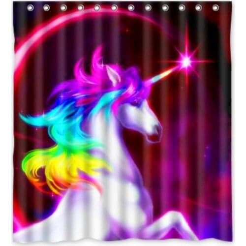 Magic Unicorn Rainbow Shower Curtain White Chrismas 3D Cartoons Curtain For Girl Bathroom Decor Bath Curtains Fabric Waterproof