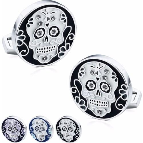 HAWSON Enamel Crystal Cufflinks for Men Skull French Shirt Accessories Cuff Button Wedding Party Jewelry 3 Colors Available