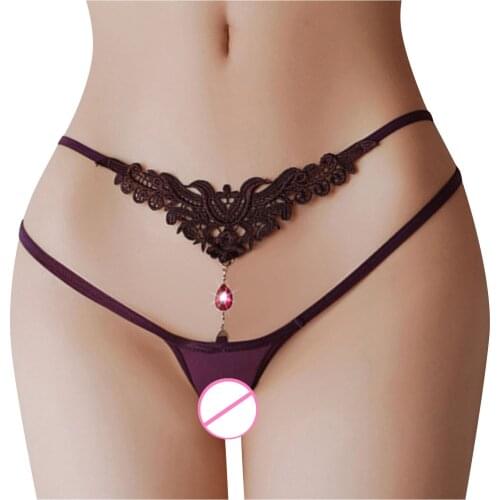 Flowers Lace Panties Women Diamond String Thong Sexy Low Waist Briefs Temptation Women Underwear majtki damskie трусы женские