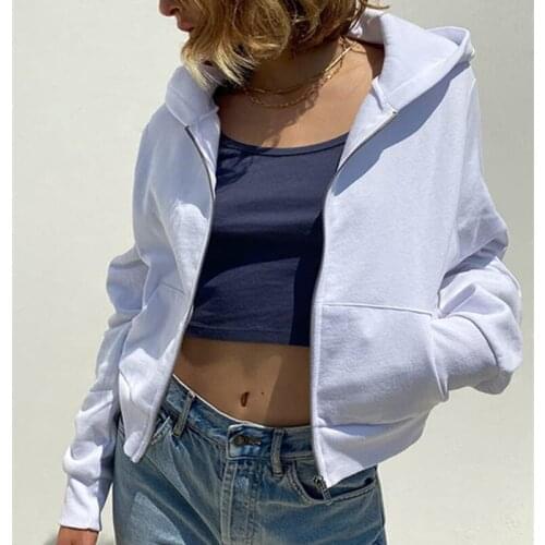 Women Sweatshirts Fall Spring Solid 3Colors Long Sleeve Hoodies Tops Outwear Ladies Female Zip Up Casual Slim Hooded Sweatshirt