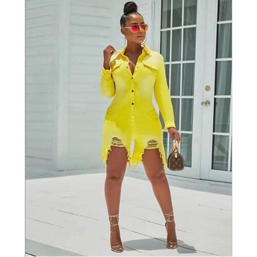 African Clothes Denim Jumpsuit Women Yellow Stretch Skinny Sexy Single-breasted Jeans Long Sleeve Playsuits Female Casual Romper