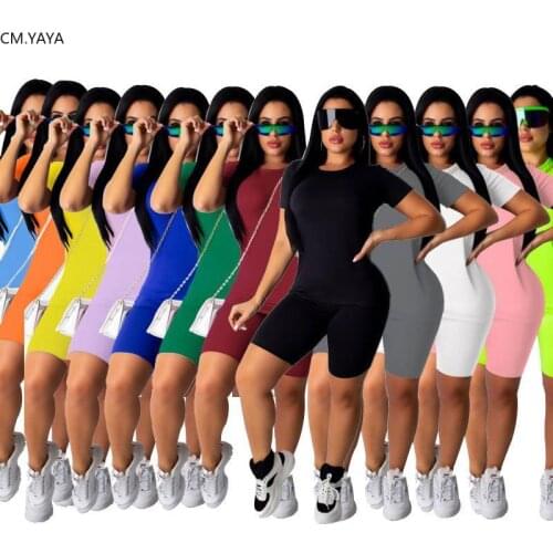 CM.YAYA S-5XL Women Sport Solid Two Piece Set T-shirt Tops Knee Length Jogger Sweatpants Suit Tracksuit Matching Set Outfits