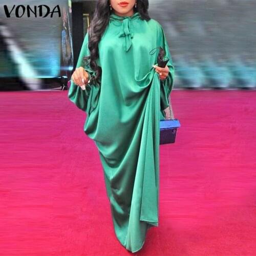 Women Kaftan Dress 2021 VONDA Spring Long Sleeve Elegant Party Maxi Dresses Female Bohemian Lantern Sleeve Vestidos Oversized