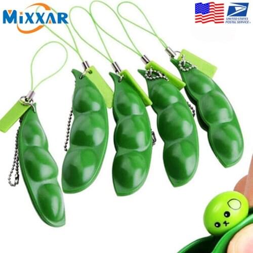 ZK22 Dropshipping 3pcs Party Favors Gift to Guests Decompression Toy Squeeze Peas Keychain Anti Stress Adult Rubber Kids Toys