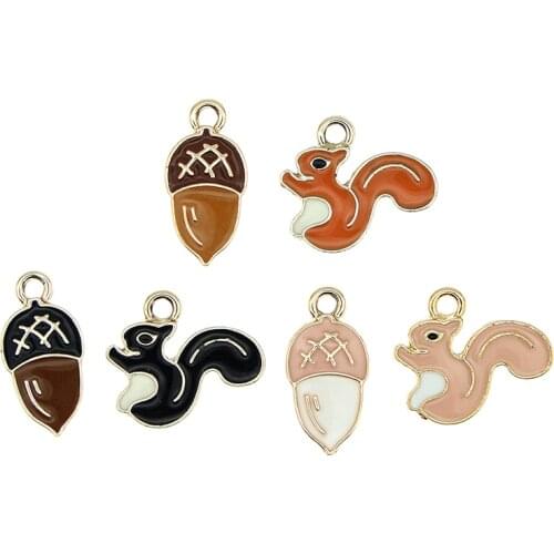 10pcs/lot Enamel Pine Cones Squirrel Charms Gold Color Pendant for Jewelry Making Earrings Bracelet Necklace DIY Craft Findings