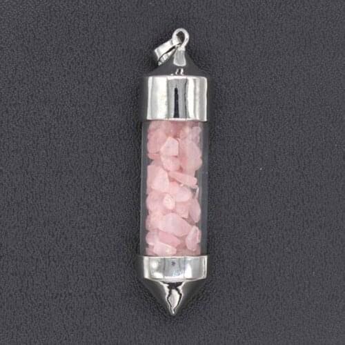 100-Unique 1 Pcs Silver Plated Wish Bottle With Irregular Shape Rose Pink Quartz Pendant Elegant Women Jewelry
