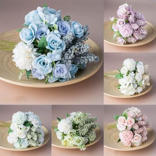 13 Heads Artificial Silk Flowers Bridal Holding flowers Wedding Bouquet DIY Home Decoration Flower Basket Ornament Gift