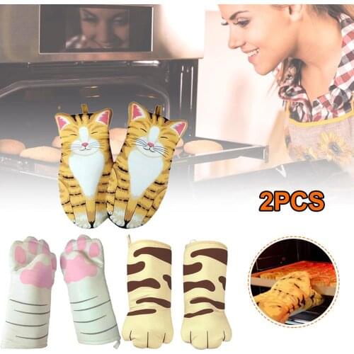 2pcs 3D Cartoon Cat Paws Oven Mitts Cute Design Heat Resistant Pot Holder Non-Slip Microwave Oven Gloves Kitchen Tool Accessorie