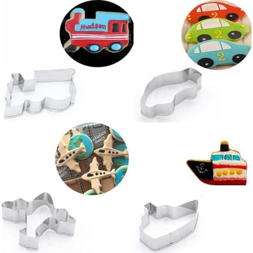 4pcs/set Stainless Steel Traffic Vehicle Cookie Cutter Slicer Fondant Cake Decorating Tools Pastry Biscuit Moulds Bakeware MX66