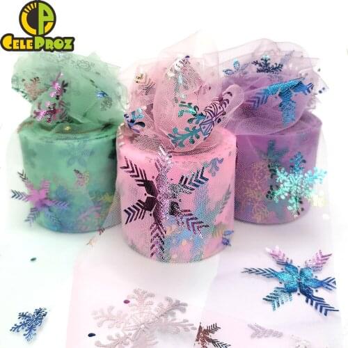 6cm Snowflake Tulle Rainbow Snow Star Mesh Ribbon For DIY Sewing Garment Hair Clips Tutu Skirt Handmade craft Fabric Supplies