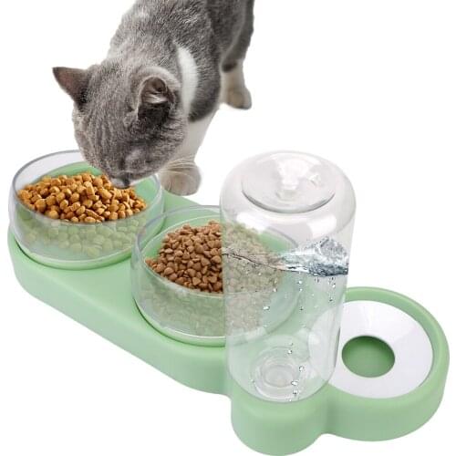 500ML Automatic Feeder Dog Cat Food Bowl With Water Fountain Double Bowl Drinking Raised Stand Dish Bowls For Cats Pet Cat Bowl
