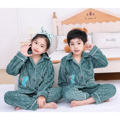 Baby Thick Winter Flannel Home Wear Kid Pajamas Set Cute Cartoon Comfortable/Soft/Breathable/Warm for Boys Girls