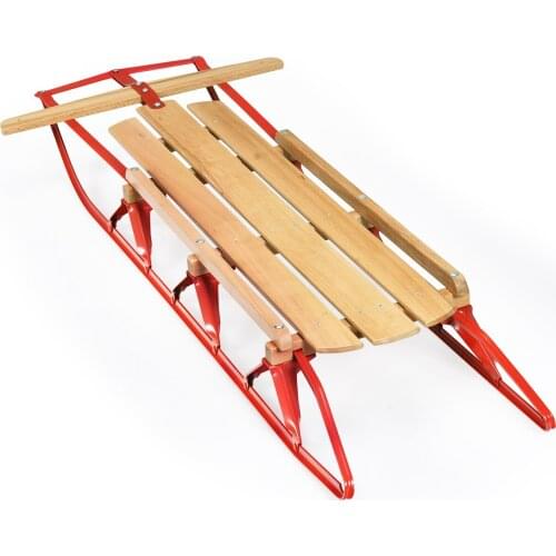 Kids Wooden Snow Sled Metal Runners Steering Bar Steering Slider