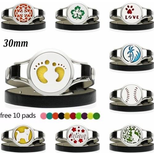 Baby footprint Locket perfume Diffuser Bracelets Pu Leather twist screw Essential Oil locket for Women Aromatherapy Bracelet