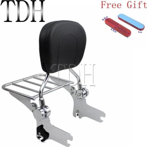 For Harley Touring Road King Street Glide 1997-2008 Motorcycle Sissy bar Backrest Luggage Rack Backrest Pad w/ Red Reflector
