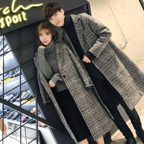 Mens Long Wool Blends Overcoat One Button Loose Checks Plaids Coat M44