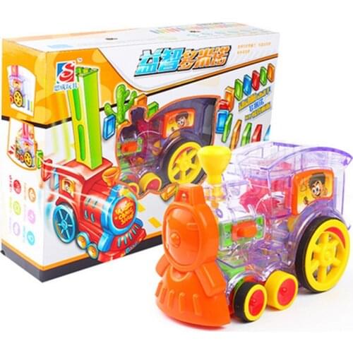 Domino Train Toy Set Rally Electric Train Model With 60 Pcs Colorful Domino Game Building Blocks Car Truck Vehicle Stacking