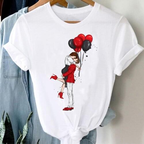 Valentines Day T-shirts Women Short Sleeve Lover Watercolor Cartoon Graphic Tshirt Tops Lady Print Female Tee T-Shirt clothes