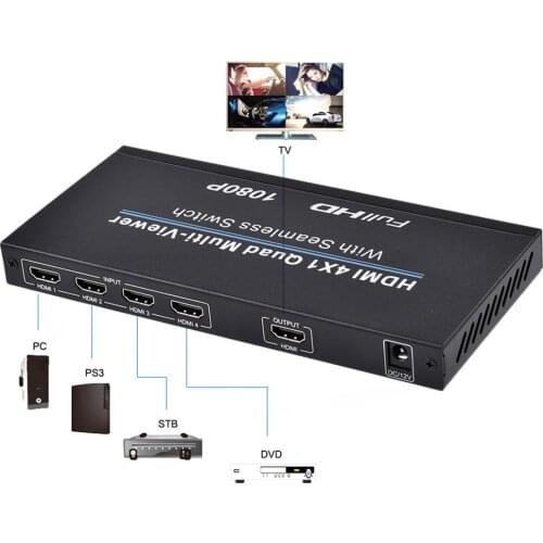 Ultra HD HDMI-Compatible 4x1 Splitter 4 in 1 Out Switcher 1080P IR Control With Seamless Audio Extractor Selector Multi Viewer