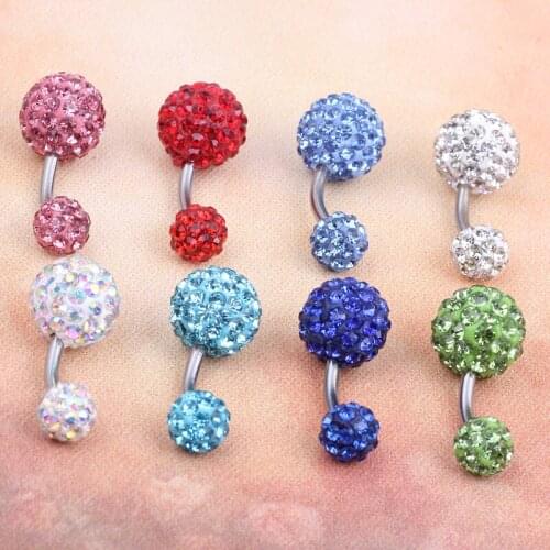 Trendy Ball Crystal Navel Ring Stainless Steel Piercing Belly Button Rings Body Fashion Tragus Jewelry Summer Style Women