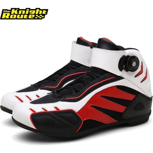 Red White Motorcycle Boots For Motorcross Breathable Moto Boots Motorcyclist Motorborats Shoes Motorbike Biker Chopper Shoes Men