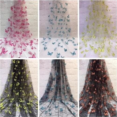 Fairy 3D Butterflies Flying Overlay fabric tulle Colorful lace French Netting For Flower Girl gown dress Bridal Veil Headband
