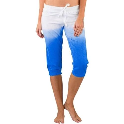 Summer Womens Fashion Elastic Waist 3/4 Jogging Capri Dance Drawstring Casual Sport Fitness Pants