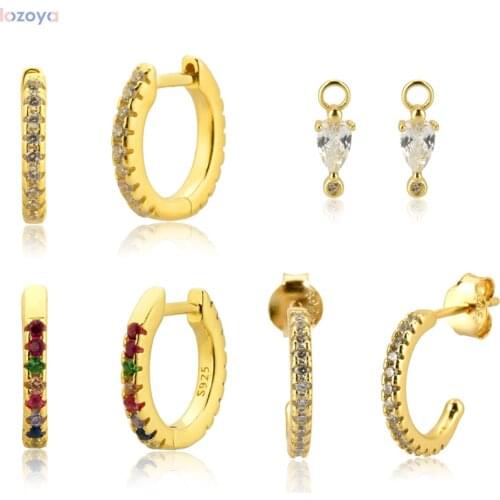 LOZOYA 100% 925 Sterling Silver Simple Circle Loops Jewelry Hoops Women Luxury Earring Aros Plata 925 Mujer Clear CZ For Rock