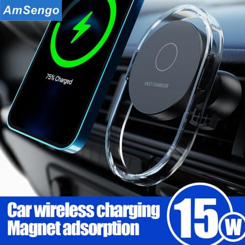 Amsengo Magnetic Wireless Car Charger Phone Holder for iPhone 12 Pro Max Universal 15W Qi Wireless Charging Car Phone Support