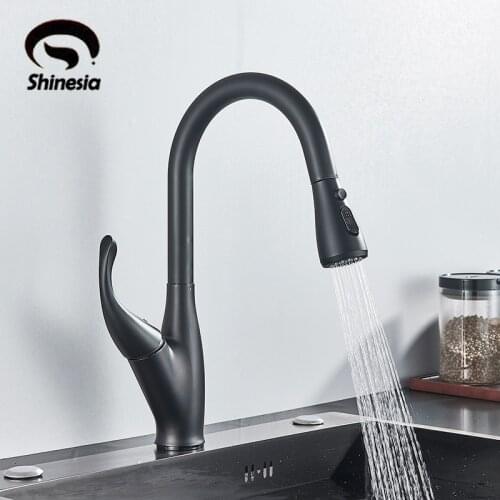 Shinesia Matte Black Kitchen Faucet Pull Out Sprayer Single Handle Mixer Tap Sink Faucet 360 Rotation Kitchen Crane