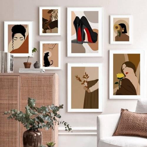 Fashion Abstract Vintage Girl Flower Panther Nordic Poster Wall Art Print Canvas Painting Decoration Pictures For Living Room