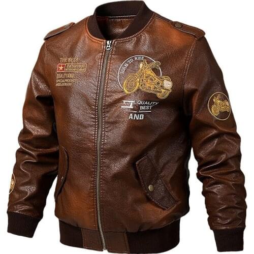 Men Motorcycle Leather Jacket PU Casual Embroidery Loose Motor Wear Windbreak Zipper Biker Coat Plus Size High Quality