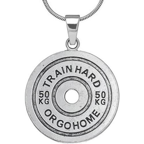 Weights & Fitness Barbell Necklace Train Hard or Gohome Fitness Weight-lifting Pendant Bodybuilding Sports Mens Necklace