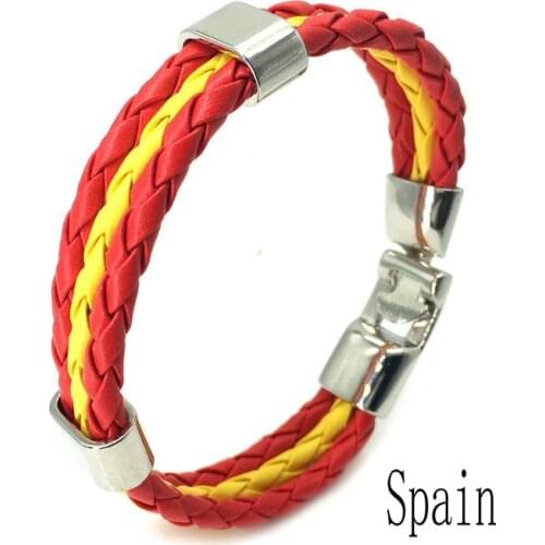 Italy Spanish National Flag Mens Leather Bracelet for Women Handemade Wristband
