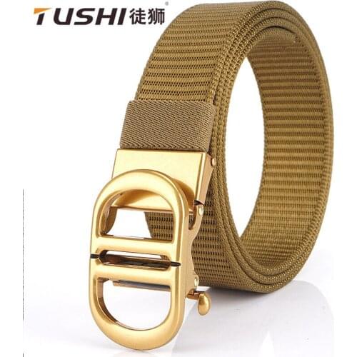 2021 TUSHI Hot Sell Fashion 120cm*3.4cm Nylon Weave Waistband for Men DD Type Metal Automatic Buckle Male Belt Cinturon Hombre