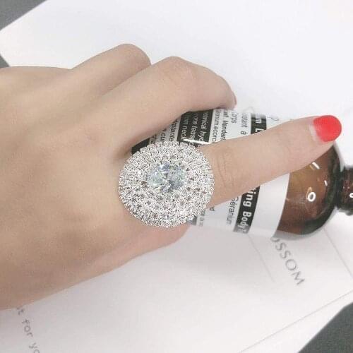 2020 new fashion luxury crystal water drop round womens ring fashion adjustable opening ring female ring jewelry