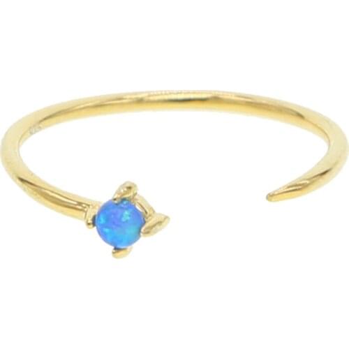 New design Minimal dainty blue opal ring 925 sterling silver vermeil delicate thin band open knuckle simple midi finger rings