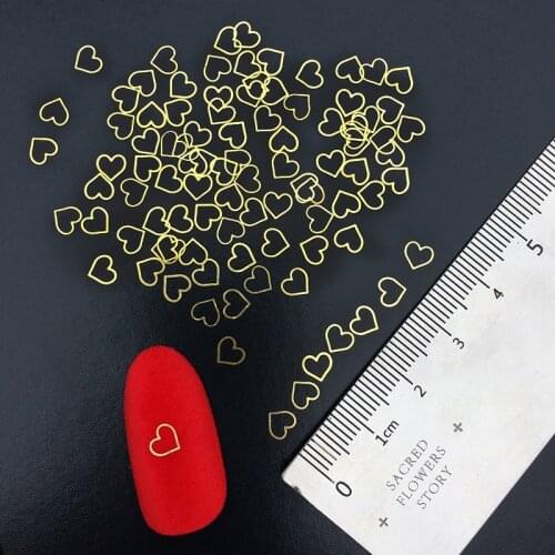 New Nail Designs Hollow Heart 100pcs 3D Nail Stickers Alloy Nail Art Rivet Gold Metallic Studs Nail Accessories Decoration