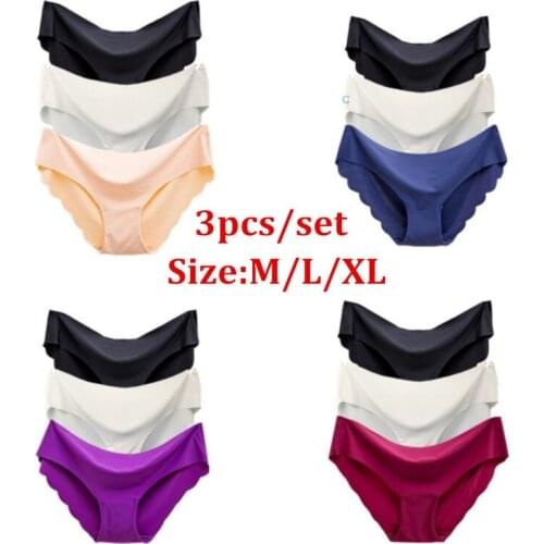 Solid Ladies Women Seamless Panties Ice Silk Underwear G String Panties Sexy Underwear Panties Comfortable Breathable 3Pcs & 1PC