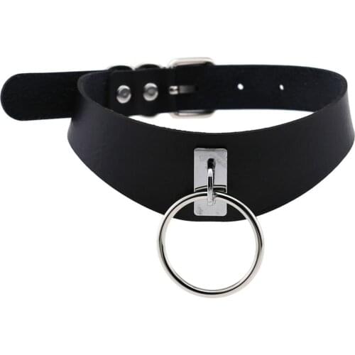 KMVEXO Harajuku PU Leather Choker Necklace For Women Statement Gothic Punk Rock Metal Round Necklaces Sexy Anime Party Jewelry