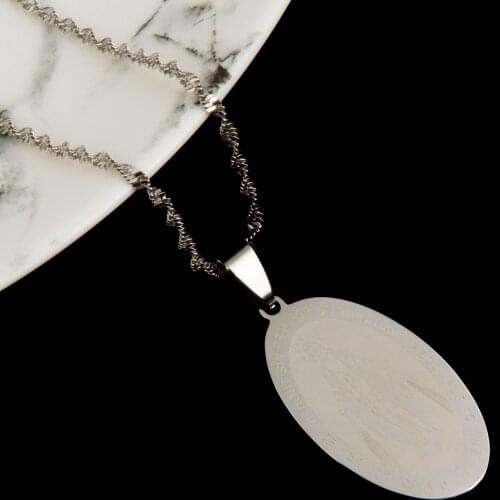 Stainless Steel Silver Color Virgin Mary Pendant Necklace Conceived Without Sin Medal Jewelry