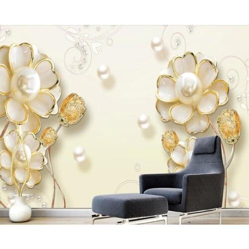 Papel de parede 3D embossed jewelry pearl flower wallpaper mural,living room bedroom kitchen TV wall wall papers home decor cafe