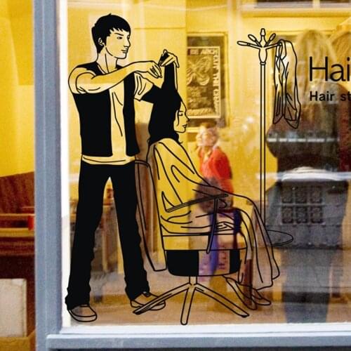 Hairdresser Sex Girls Lady Hair Salon Name Wall Sticker Hair Cutting Wall Decal Hairdressing Shop Window Decoration Q0017