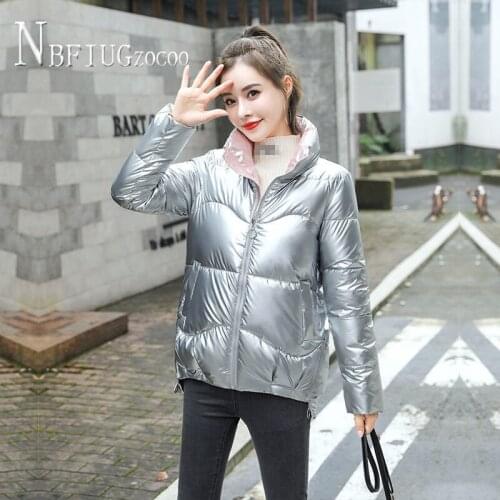 Winter Women Parkas 2020 New Short Style Korean Glossy Fabric Stand Collar Thick Female Coat