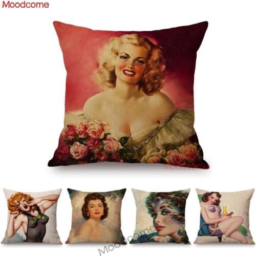 Sexiest Antique Art Poster Young Girl Lady Charming Fashion Woman Oil Painting Art Sofa Throw Pillow Case Linen Cushion Cover
