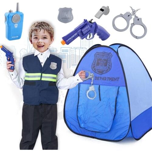 Occupations Toys Police Fireman Maintenance Worker Kids Costume Role Play Dress Up Pretend Play Simulation Tent Toys Gift