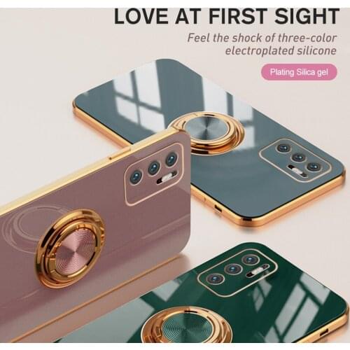 Luxury Plating Silicone Ring Holder Case For Xiaomi poco m3 pro F3 F2Pro x3 GT 5G M3pro Soft Bumper Shockproof Phone Cover