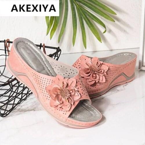 Women Slippers Summer Slides Ldies Hollow Floral Sandals Wedges Platform Sewing Fashion Female New Zapatos De Mujer Sandalias