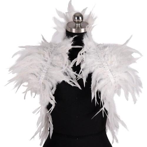 Halloween Carnival White Natural Feather Harness Shrug Shawl Shoulder Cape Gothic Collar Ties Cosplay Costume Party Accessories