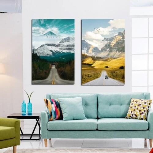 Snow Mountain & Highway Scenery Pictures Home Decoration Canvas Painting Wall Art Realistic Natural Landscape Posters and Prints